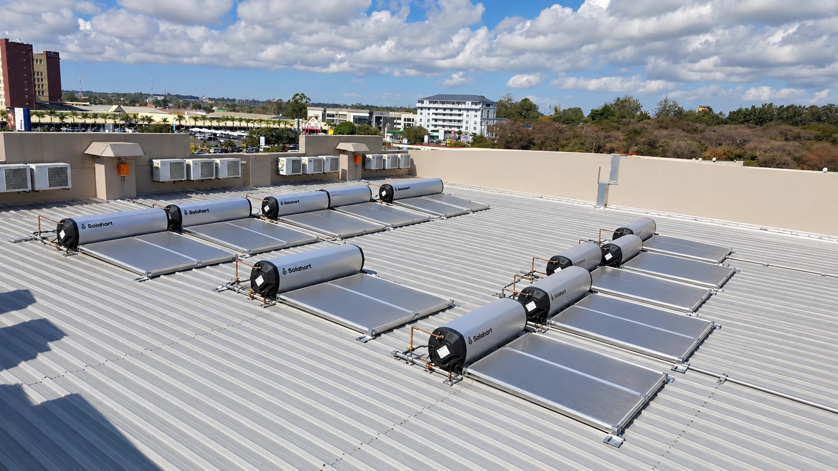 Large multi-unit Solahart hot-water installation